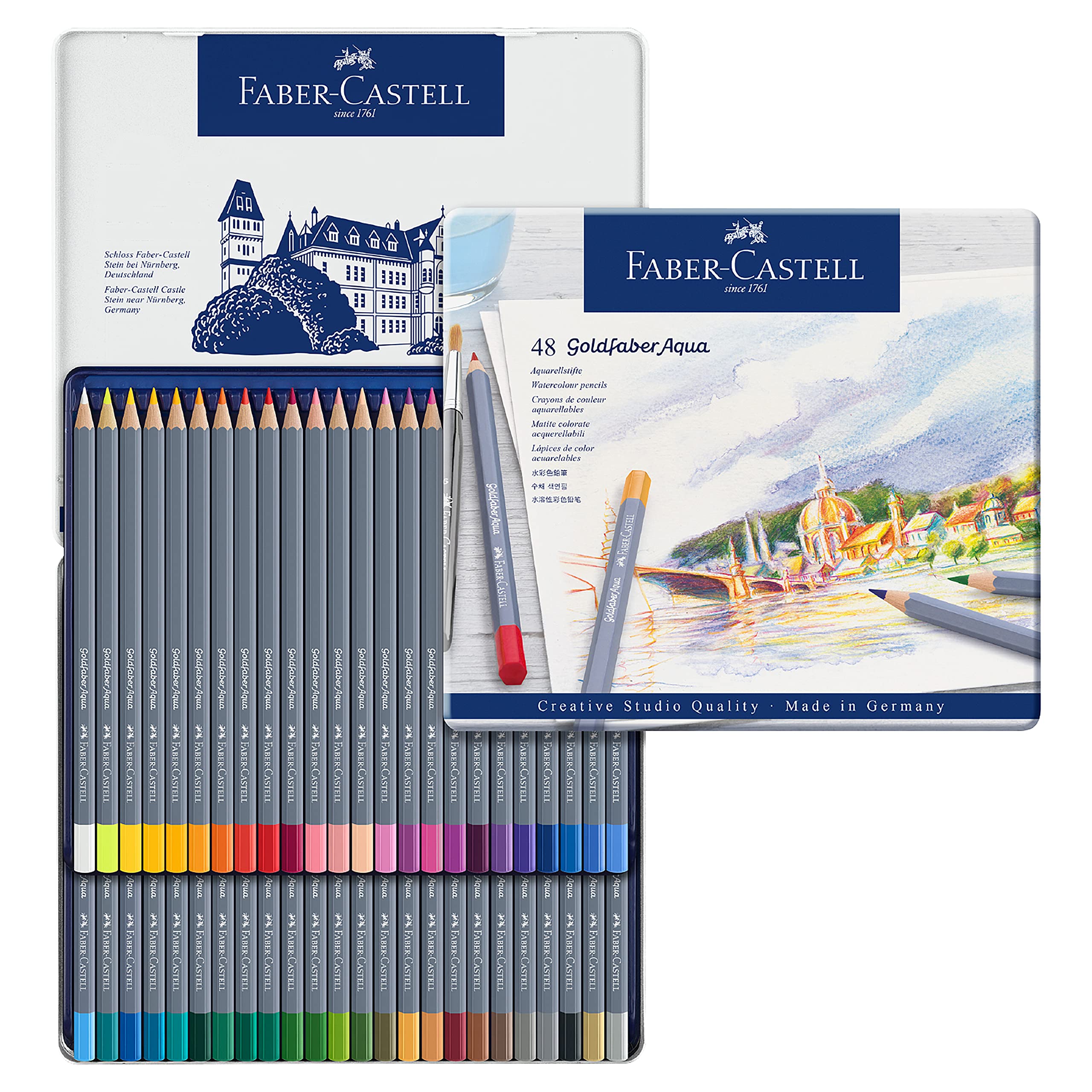 

Faber-Castell Goldfaber Aqua Watercolor Pencil Set, 48 Colors in a Tin, 114648
