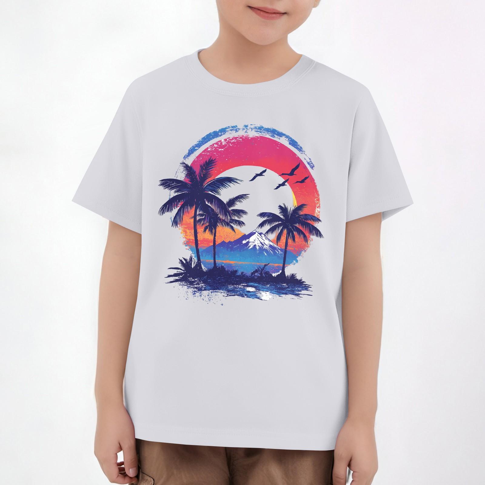 

Детские топы с коротким рукавом, повседневная футболка с принтом, круглый вырез, блузка-пуловер 130 белый