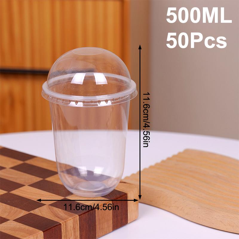 50Pcs Disposable Salad Cup 250/300/360/500ML Transparent Dessert Yogurt Cups Bowls Container With Lids For Ice Cream Cupcake