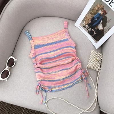 Bunte gestreifte Weste für Damen Sommeroberbekleidung mit plissierten Damenstricktops Damen Slim Fit kurzes Camisole