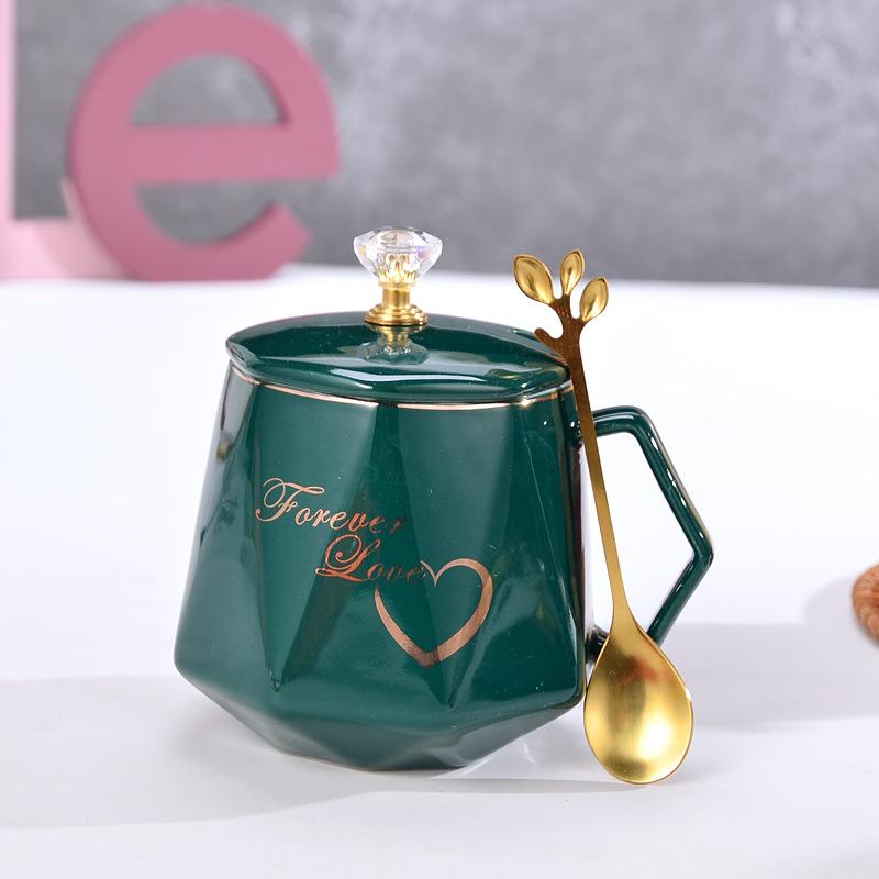 Кружка Сувенирный подарок Бриллиантовая керамическая кружка Мраморная чашка для воды с крышкой 301-400ml