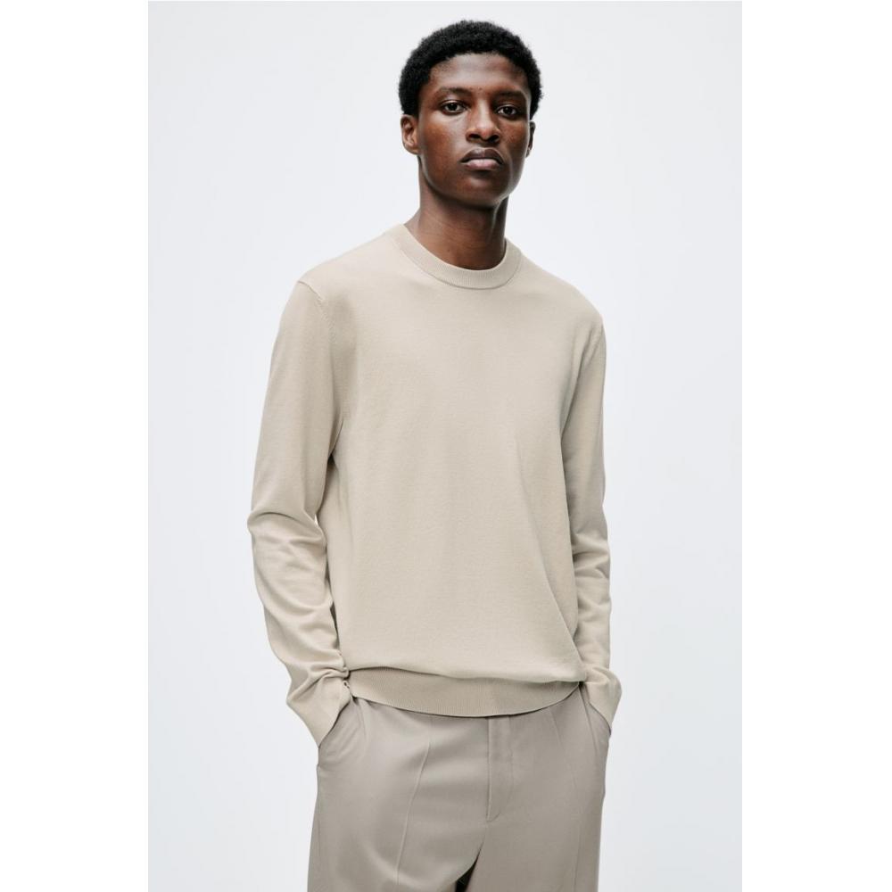 H M sliM Fit Fine Knit Sweater Beige