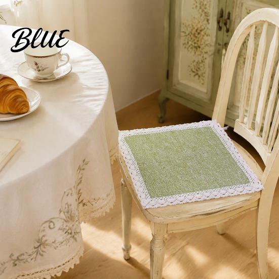 Decorative Chair Mat Cotton Linen Pad with Ties Square Summer Seat Lace Non Slip Trim 15.75" X Breathable Washable for Dining Office