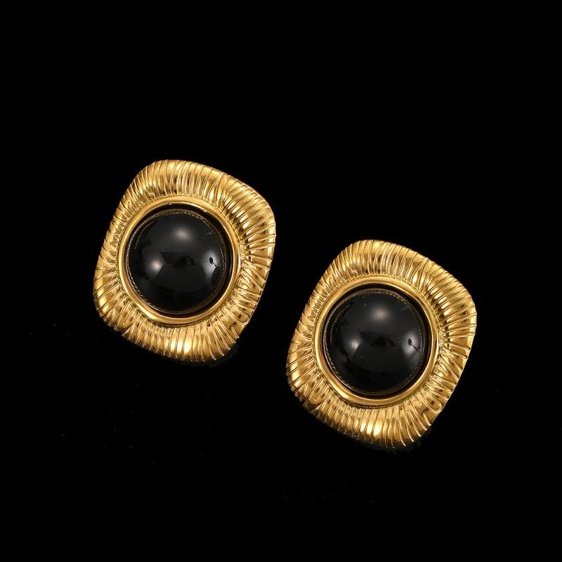 Stainless Steel Stud Earrings, Titanium Steel Statement Earrings, 18k Gold Women's Jewelry, High-end Black Earrings