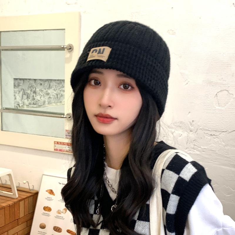 Podzimní a zimní nová čepice Dámská móda Abeceda Pletená vlněná čepice Zimní teplá čepice kbelík Jednobarevná