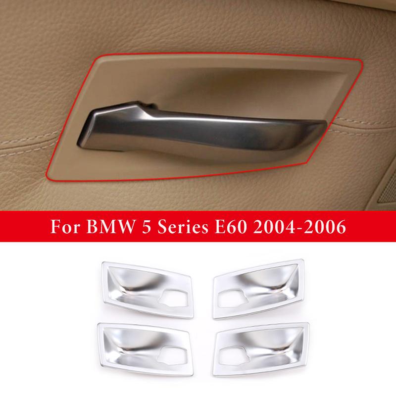 ABS Carbon Fiber/Silver Car Interior Door Handle Bowl Cover Trim Sticker For BMW 5 Series E60 2004-2010 Auto Accessories