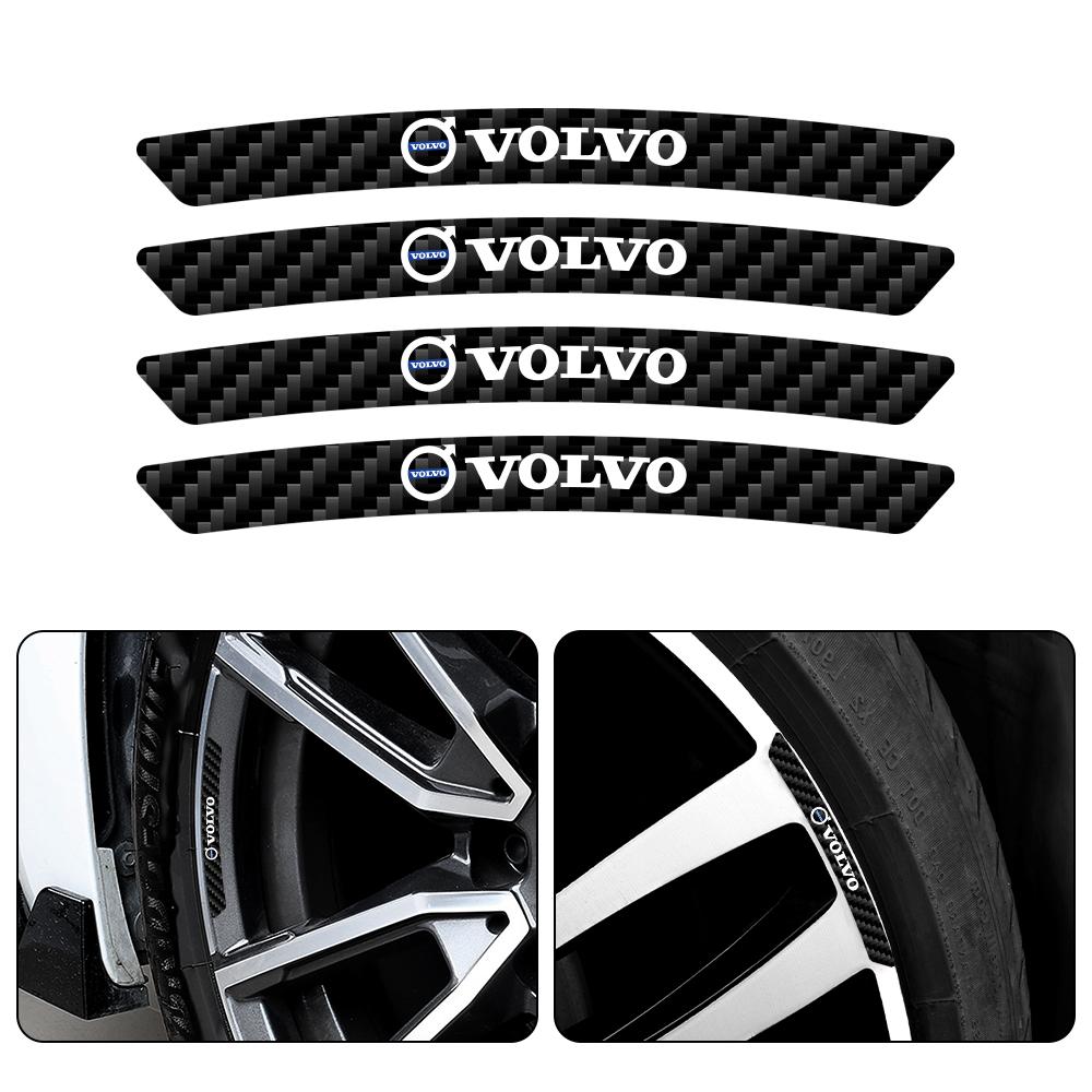 Car Rims Wheels Curved Emblem Carbon Fiber Sticker Decals For Volvo Rdesign AWD C30 C70 S40 S70 S80 S90 V40 V50 Auto Accessories HQ8