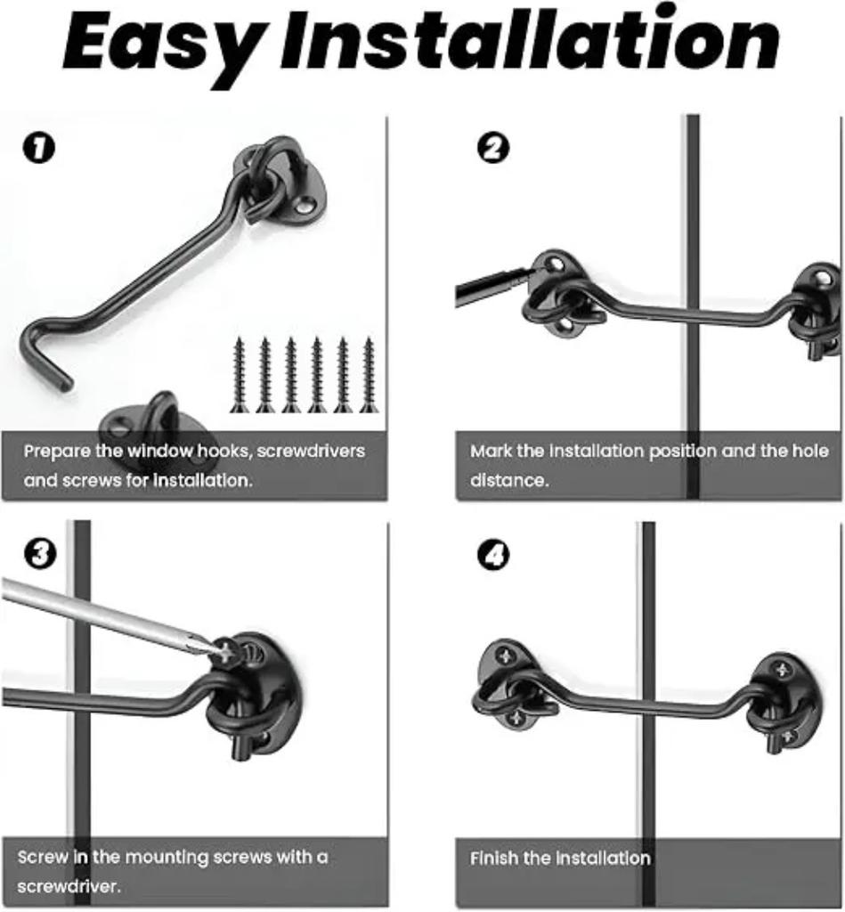 Heavy Duty Stainless Steel Window Wind Hook Extended Door Catch Latch for Sliding Door Fixing Home Repair and Window Hardware