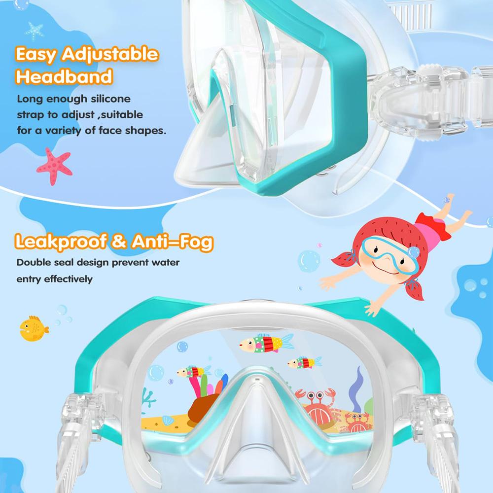 Kids Snorkel Mask 3 Windows Panoramic Wide View HD Three-Lens Adjustable Scuba Snorkeling Swimming Diving For Kids and Youth
