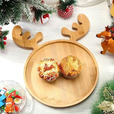 Wooden Christmas Tray Candy Dish Platter Christmas Tree Hat Pattern Cartoon Pallet Salad Sashimi Sushi Nut Snacks Dessert Tray