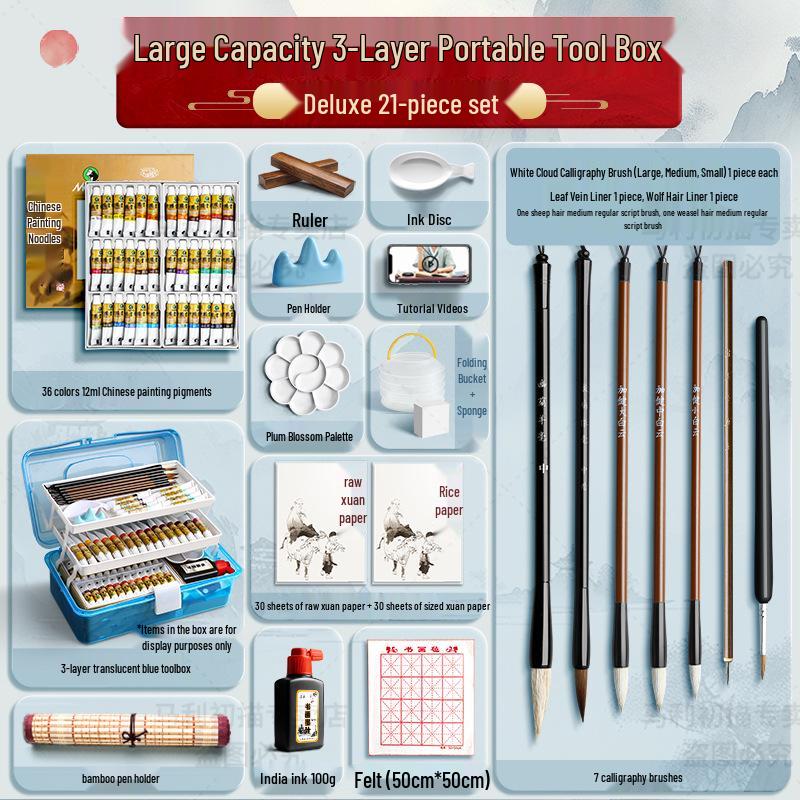 Maries 12-Farben Anfänger Tuschemalerei Set für Kinder mit Pinseln