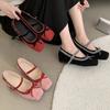 Fashion Inside Boost Suede Single Shoes Autumn New Square Toe One Bow Soft Sole Non-Slip Low Top Shoes