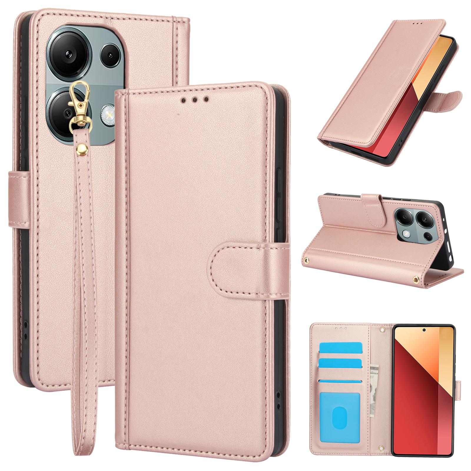 

SY-003 For Xiaomi Redmi Note 13 4G Case PU Leather Stand View Phone Wallet Cover with Hand Strap A