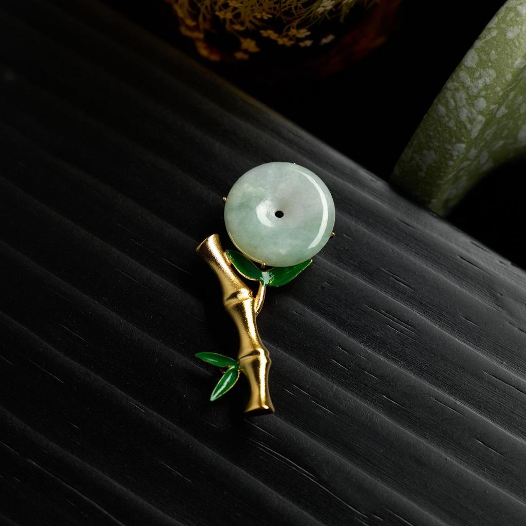 Bamboo-Inspired Natural Jade & 925 Silver Brooch - Retro Cheongsam Accessory Gift