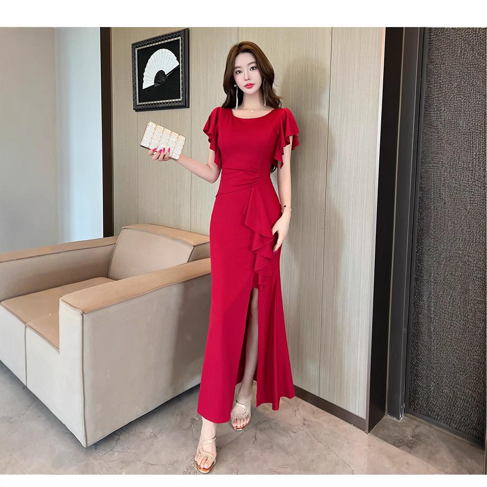 Temperament Royal sister evening dress toast suit flying sleeves long fishtail thin noble temperament sexy split dress tide