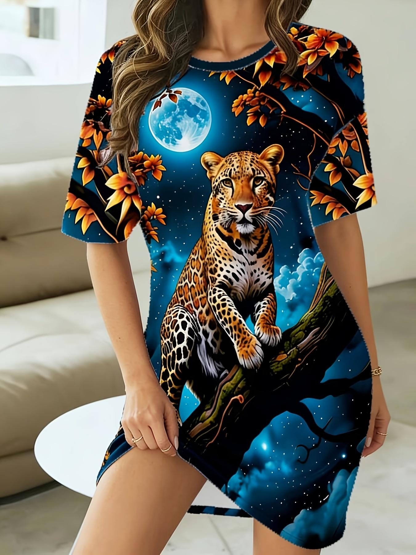 

Women s Leopard Print Dress - Short Sleeve Nightdress with Round Neck. Short. Machine Washable Sleepwear Suitable for - ; Care - Female Sleepwear 6XL дубильная кора