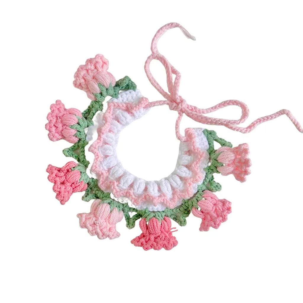 Knitted Pet Bandana Bell Orchid Design Cute Scarf for Cats Dogs