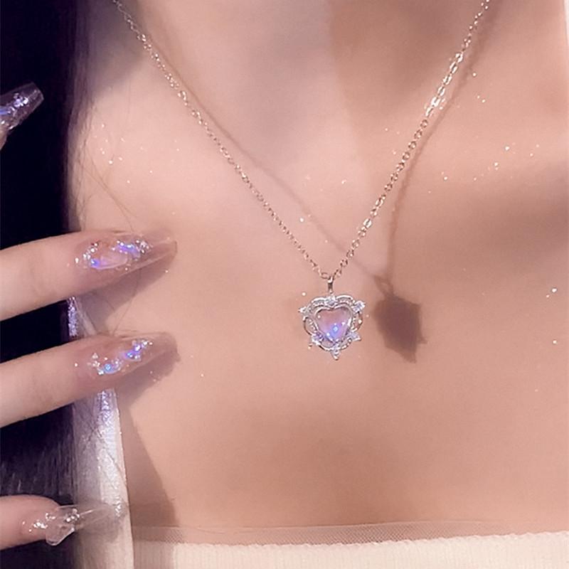 RUI RUI YU Persika Färg Galaxy Rosa Kärlekshalsband Kvinna Söt Design Nyckelbenskedja Kallvind Lätt Lyxiga avancerade smycken