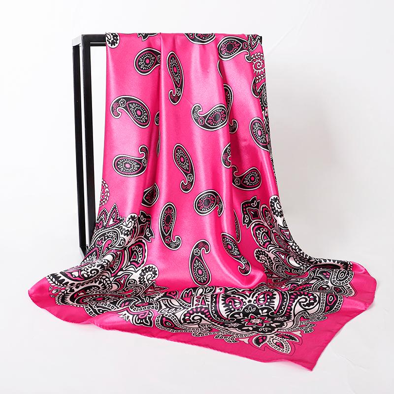 2025 Fashion Silk Square Scarf for Women Hair Band Soft Neckerchief Vintage Hijab Flower Print Headscarf Female Pashmina Bandana