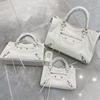 Womens Genuine Leather Crossbody Bag - Oil Wax Cowhide Rivet Detail Cracked Texture Medium Size Street Style