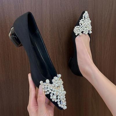 Mode Parel Puntige Neus Blokhak Dames Schoenen Middenhoge Hakken Ondiepe Sandalen Elegant 2025 Zomer Pumps Loafers Sexy Zapatillas De Mujer