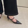2025 spring new one-word with stiletto single shoes pointed black high heels femininity advanced not tired feet