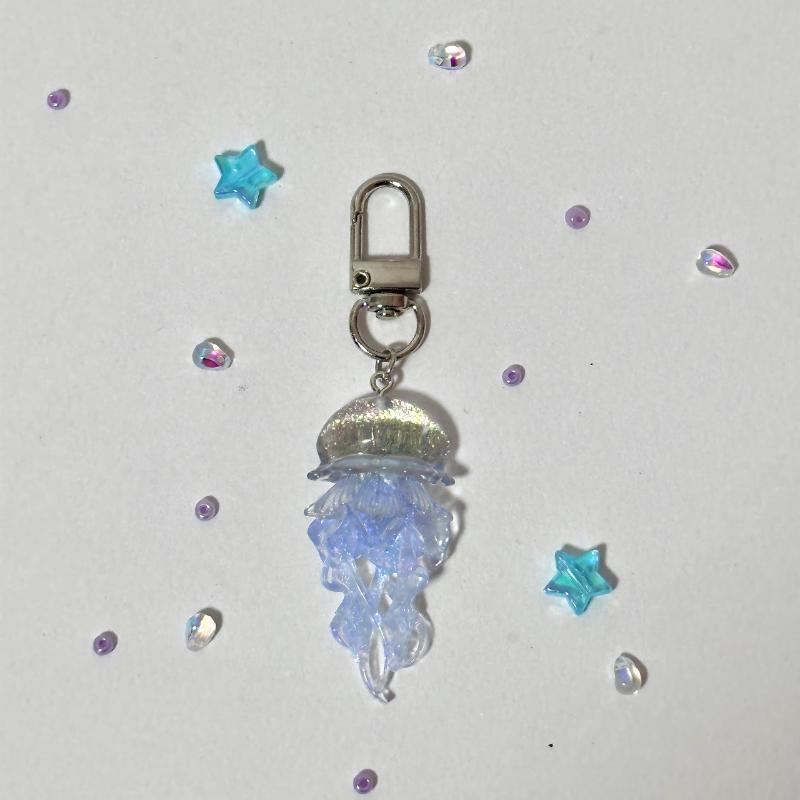Creative Jelly Color Jellyfish Star Keychain Y2K Beaded Pendant Phone Chain Car Keyring Bag Hanging Decoration Ornament Gifts