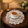 Embroidered Flower Placemat, Round Floral Coaster Placemat, Heat Resistant Table Protector Mat for Dining Table Cup Vase Wedding Party Decoration