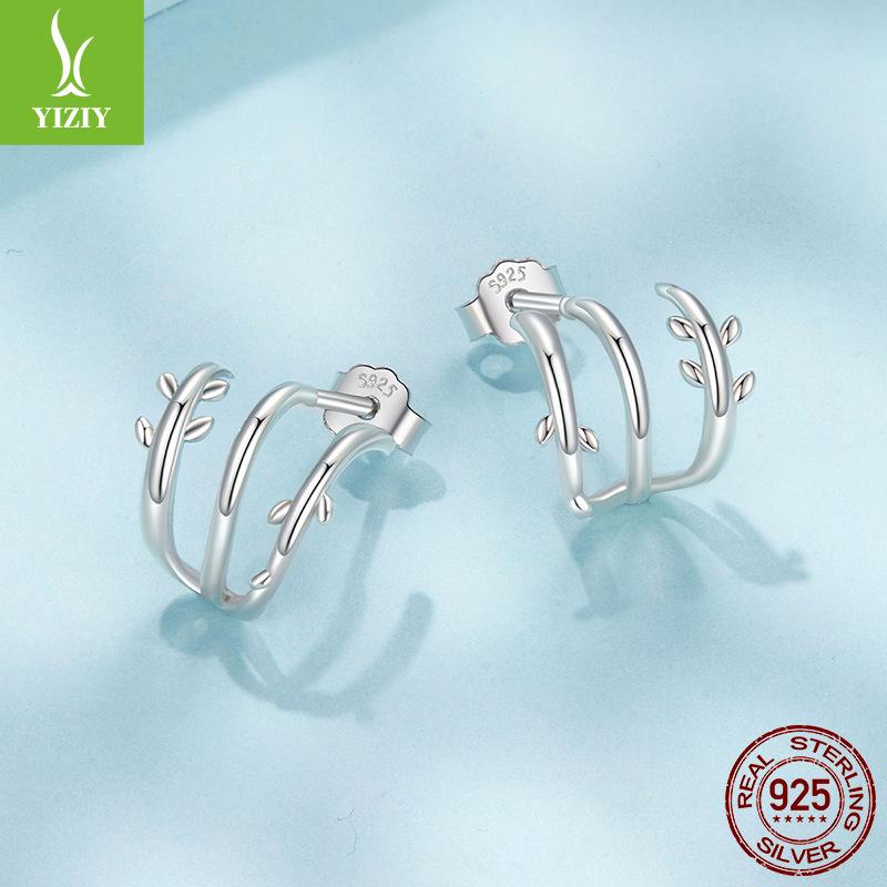 S925 Sterling Silver Leaf Multi-Circle Stud Earrings Ladies, Niche Silver Whole Body Stud Earrings