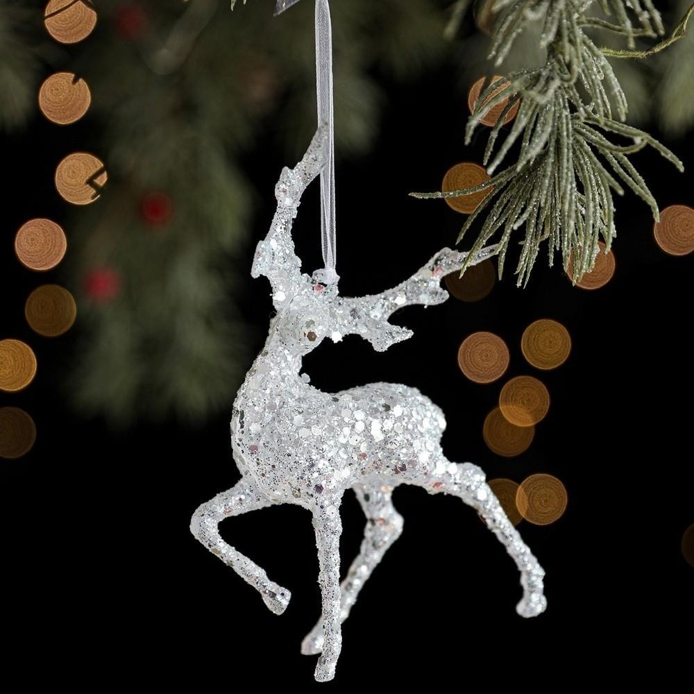 Festive Glitter Christmas Tree Pendant Simulation Plastic Christmas Elk Ornaments 3D Xmas Tree Pendant Holiday Season