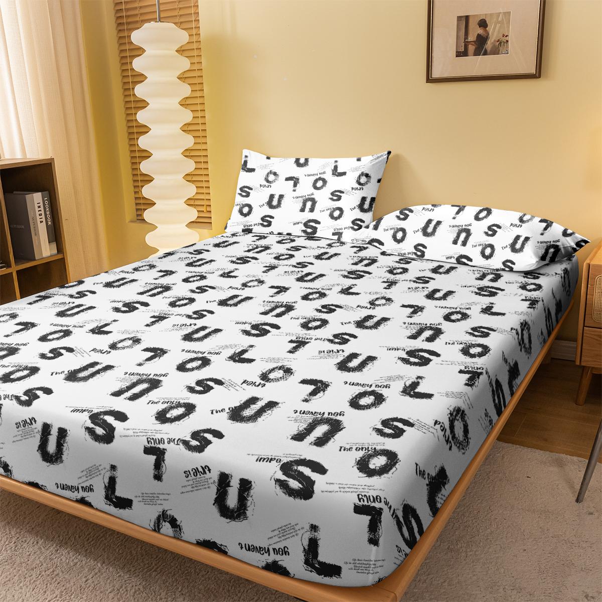 

1 Simple Modern Letter Geometry Printed Matte Fitted Sheet, Bedroom Printed Bed Cover, Bedding (Исключая наволочки) 71x132cm