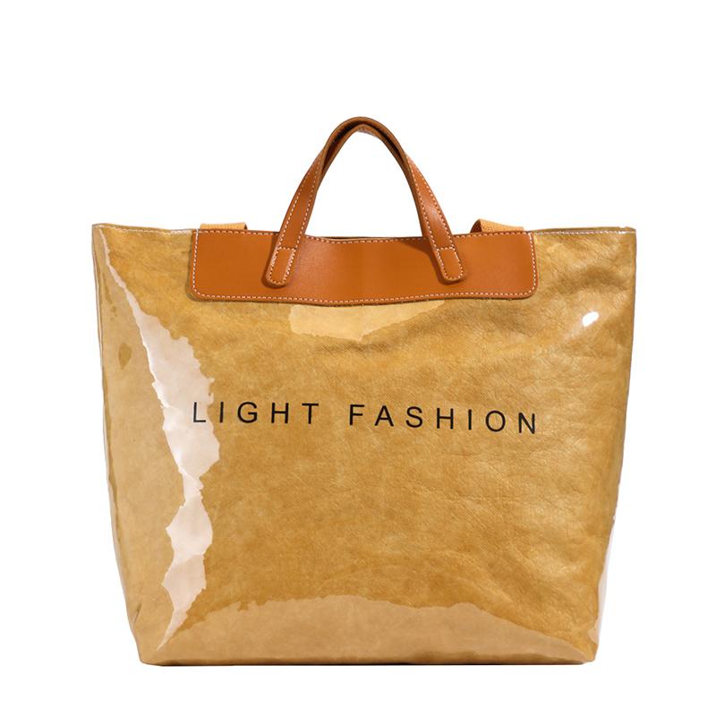 

Light Fashion DuPont Paper And PVC Tote Bag With Leather Handle And Water Resistant Finish жовтий