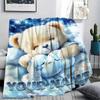 1PC Custom Name Floral Bears Harvest Patterned Flannel Blanket Suitable For All Seasons for Home Decor Warmth and Comfort Gifts Holiday Present_lx