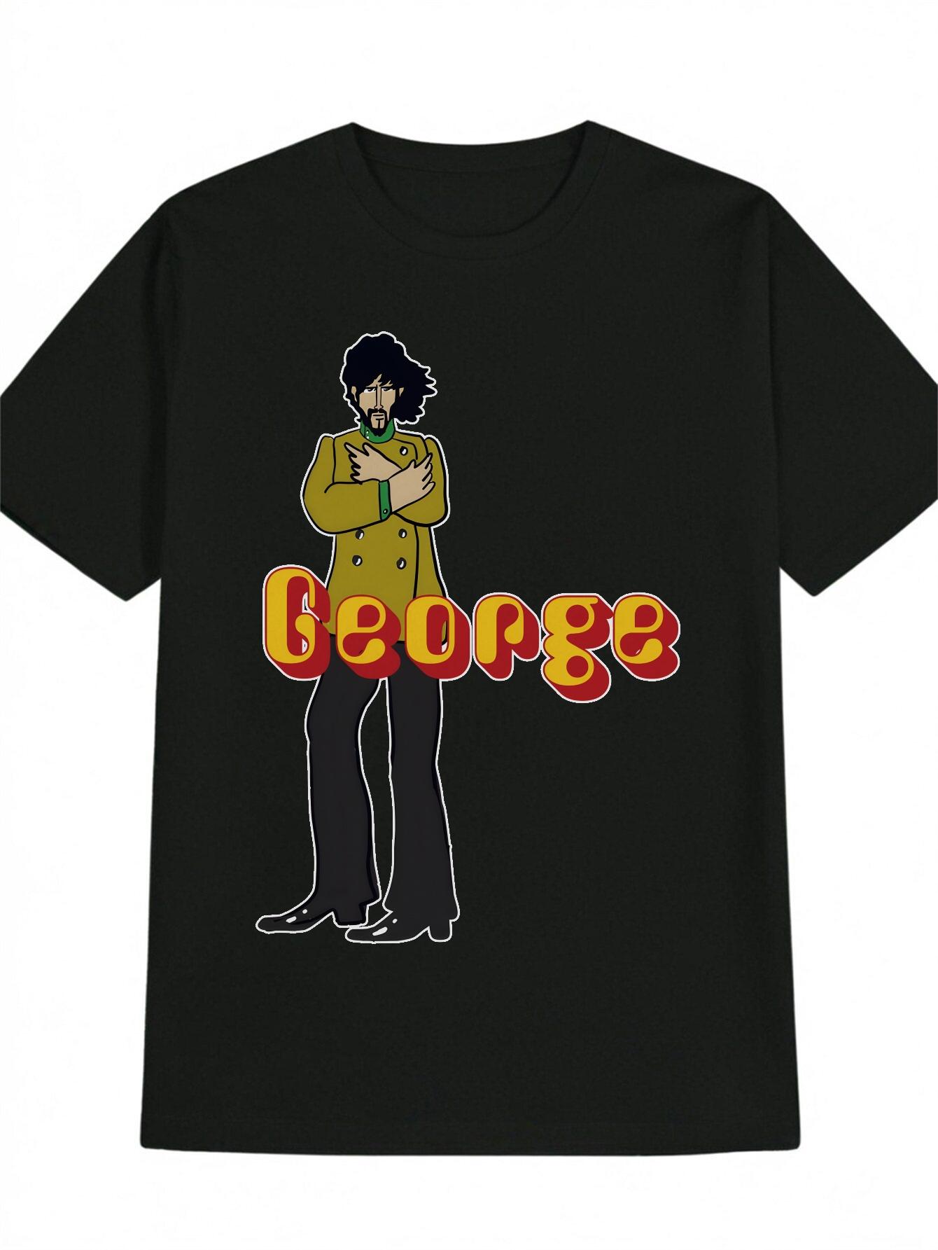 

Casual Graphic T-shirt - Black with Yellow Double-Breasted Coat & George Text Print XL