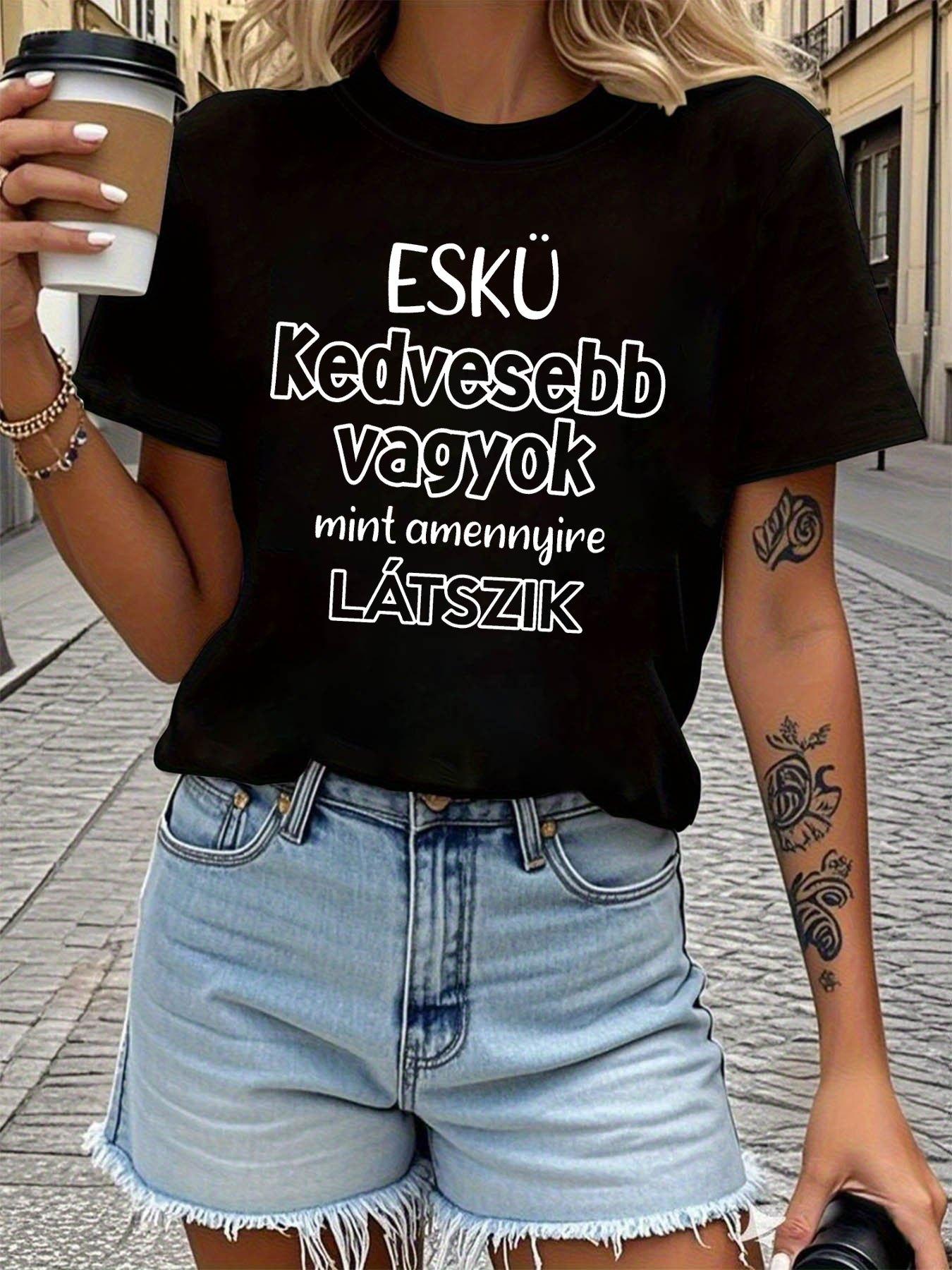 

Hungarian I Swear I am Nicer Than I Look Letter Print Women S T-shirt | Short Sleeve Crew Neck Casual Top for Spring/Summer, Medium Stretch Fabric 5XL різнокольоровий