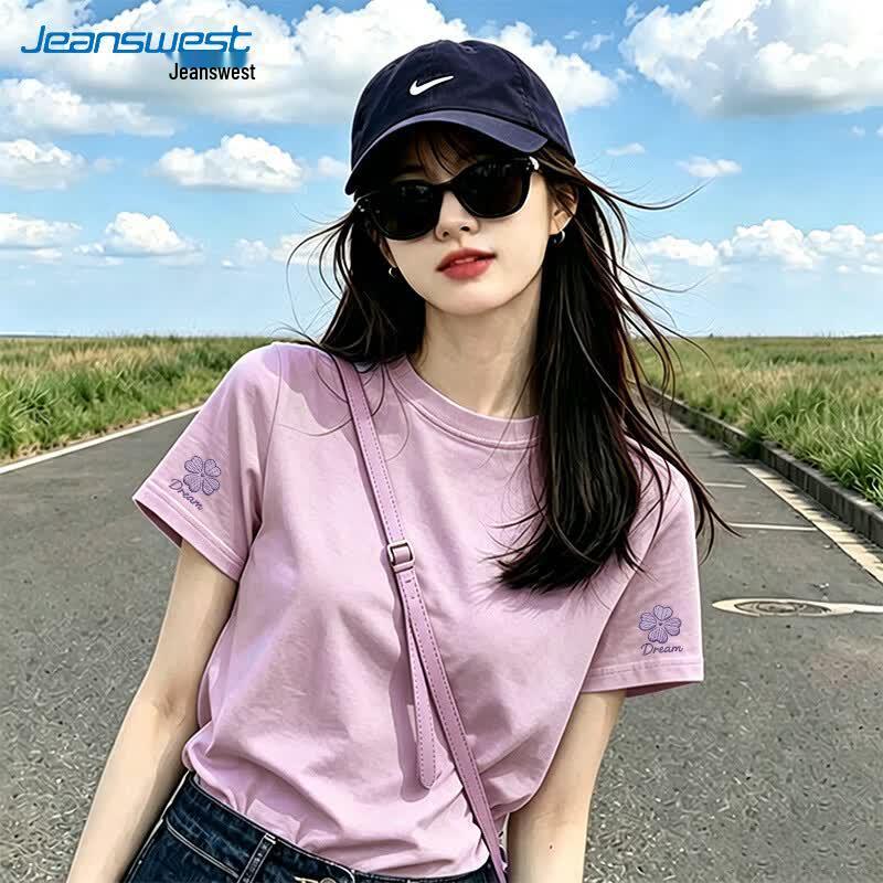 Jeanswest Women's Loose Fit Pure Cotton Printed Short Sleeve T-Shirt