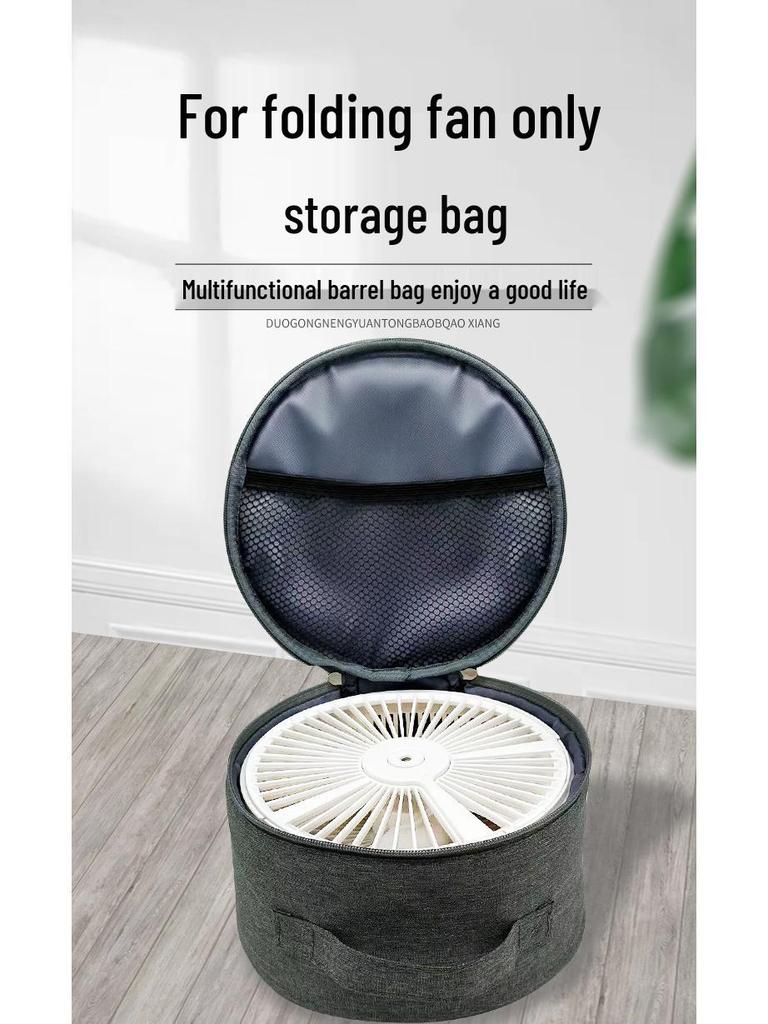 Round Folding Outdoor Fan & Makeup Storage Pouch for Camping
