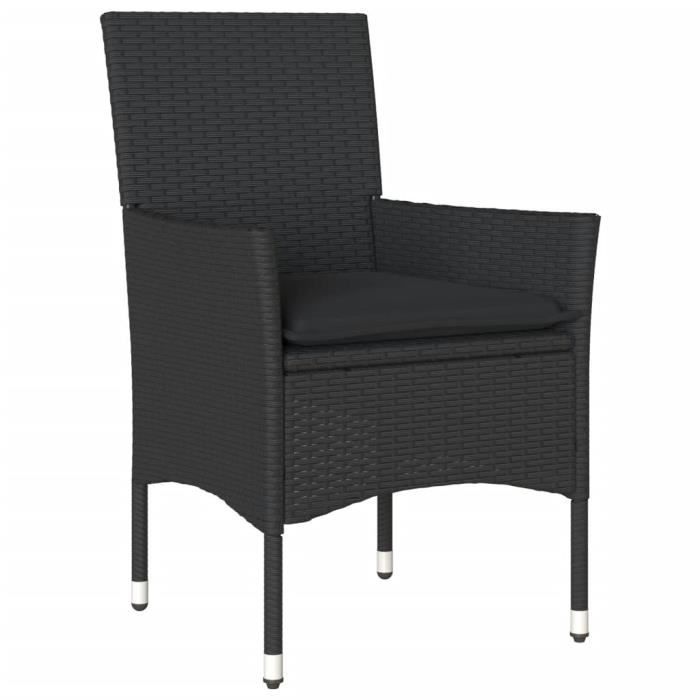 Ensemble à manger de jardin - Noir - 3 pcs - Coussins amovibles - Résine tressée - Acacia