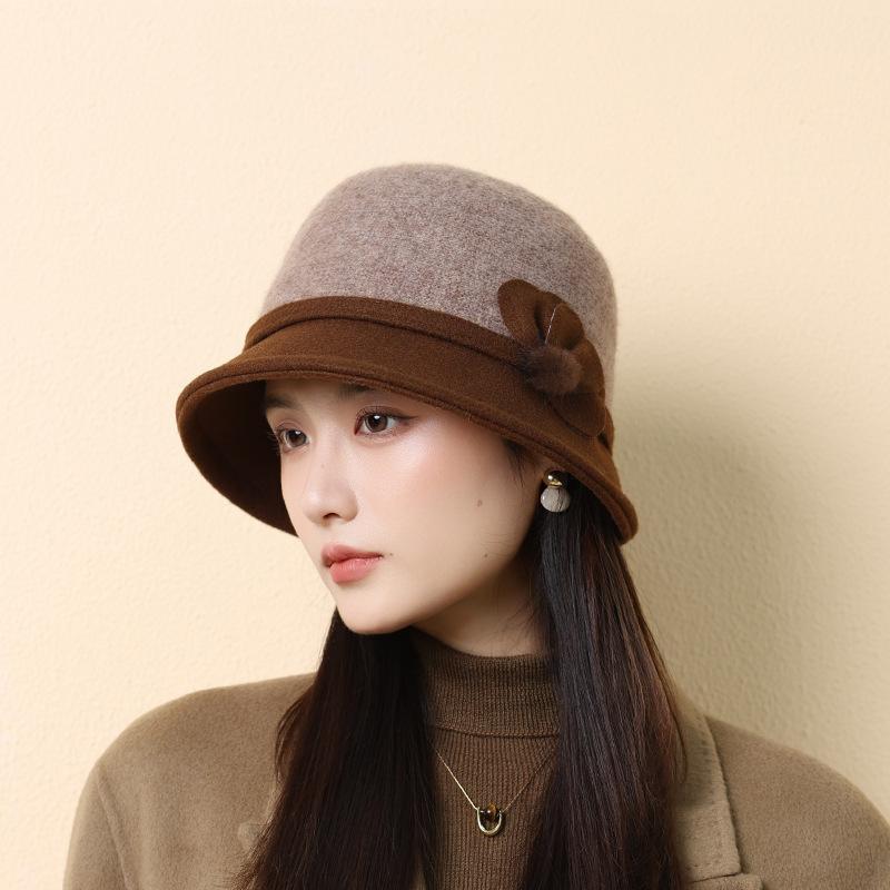 Bucket Hat Women's Autumn and Winter Light Luxury Style Versatile Bucket Hat Windproof Warmth Ear Protection Woolen Fisherman Hat