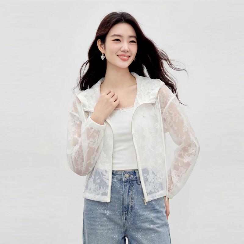 

Qiushery Fashion Floral Burnout Hooded Jacket M