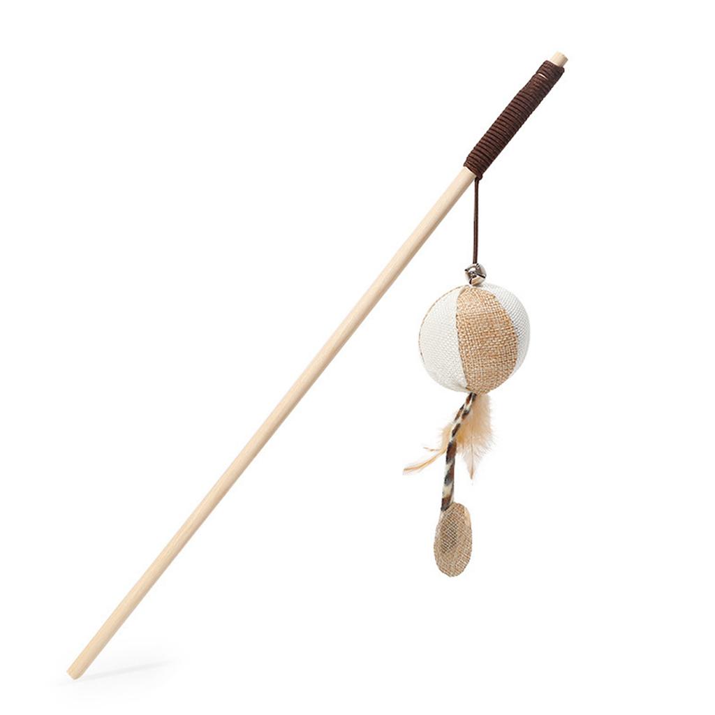 Cat Teaser Wand Wooden Teaser Stick Interactive Claw Grinding Wand Toy Durable Interesting Funny Cat Stick for Indoors