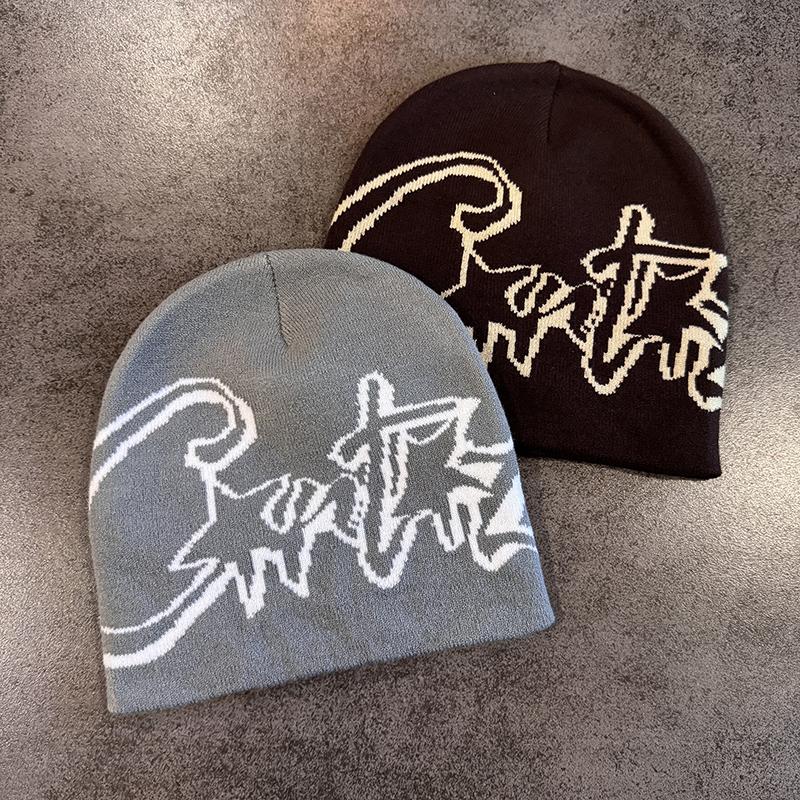 Y2K Letter Print Knitted Hat Autumn And Winter Street  Unisex Warm Personal Versatile  Niche Beanies
