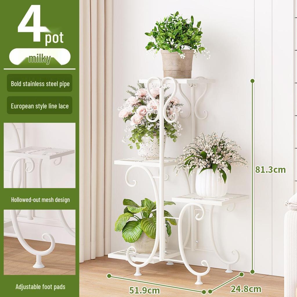 Multi-Layer Floor-Standing Iron Art Flower Shelf for Living Room and Balcony