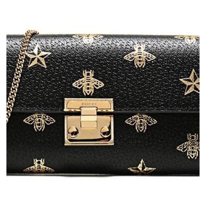 Gucci Lacăt metalic lacăt imprimeu albină stea lanț piele lacăt geantă geantă de mână geantă de sub braț geantă plic geantă de umăr mini pentru femei neagră