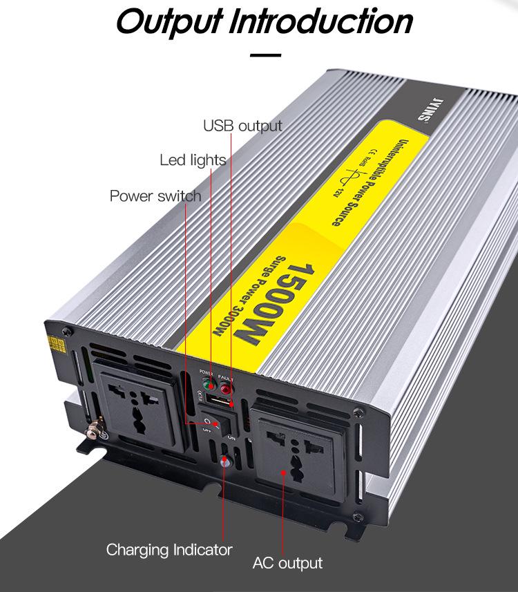 1500W 12V to 220V Pure Sine Wave UPS Inverter with Charger for Home/Solar/Vehicle Use