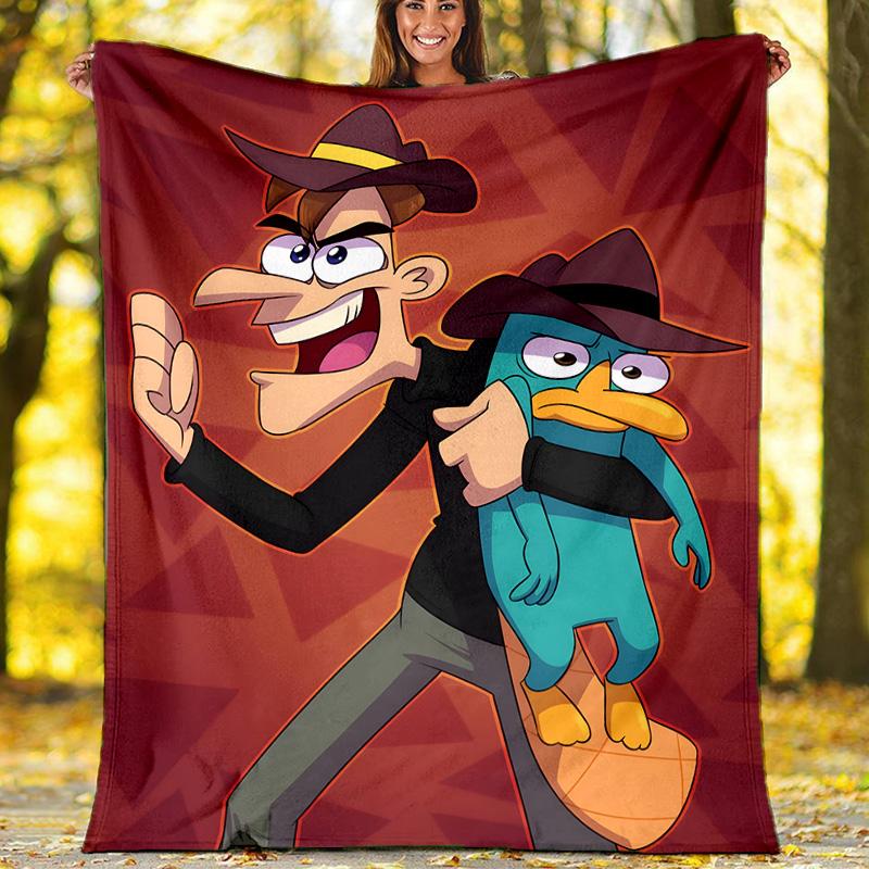 1pc Phineas and Ferb4 Theme Blanket - Digital Print, Polyester, Cozy for All Seasons, Perfect for Outdoor, and Travel