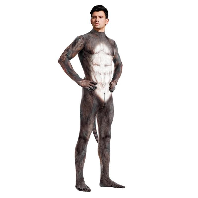 Bodysuit Animal Cosplay Costume Clothes Zipper Zentai Bodysuits Men / Women Disguisement Jumpsuits With Tails Halloween