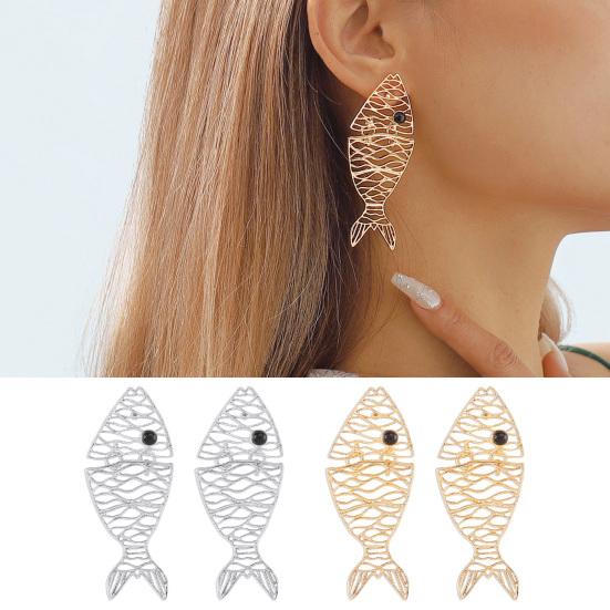 1 Pair Women Dangle Earrings Hollow Out Fish Shape Petal Stainless Alloy Exaggerated Ear Decoration Jewelry Long Hanging Earrings Party Prom Hanging
