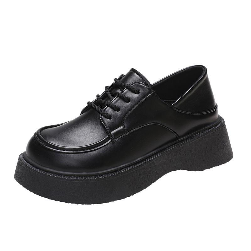 Black Big Head and Small Leather Shoes Women's Summer 2025 New Jk Single Shoes British Style Muffin Platform Loafer Shoes