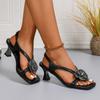 2026 Hot Sale Women's Modern Sandals Summer Plus Size Square Toe Floral Thin Heels Slip on Sandals for Fashion Elegant Dress